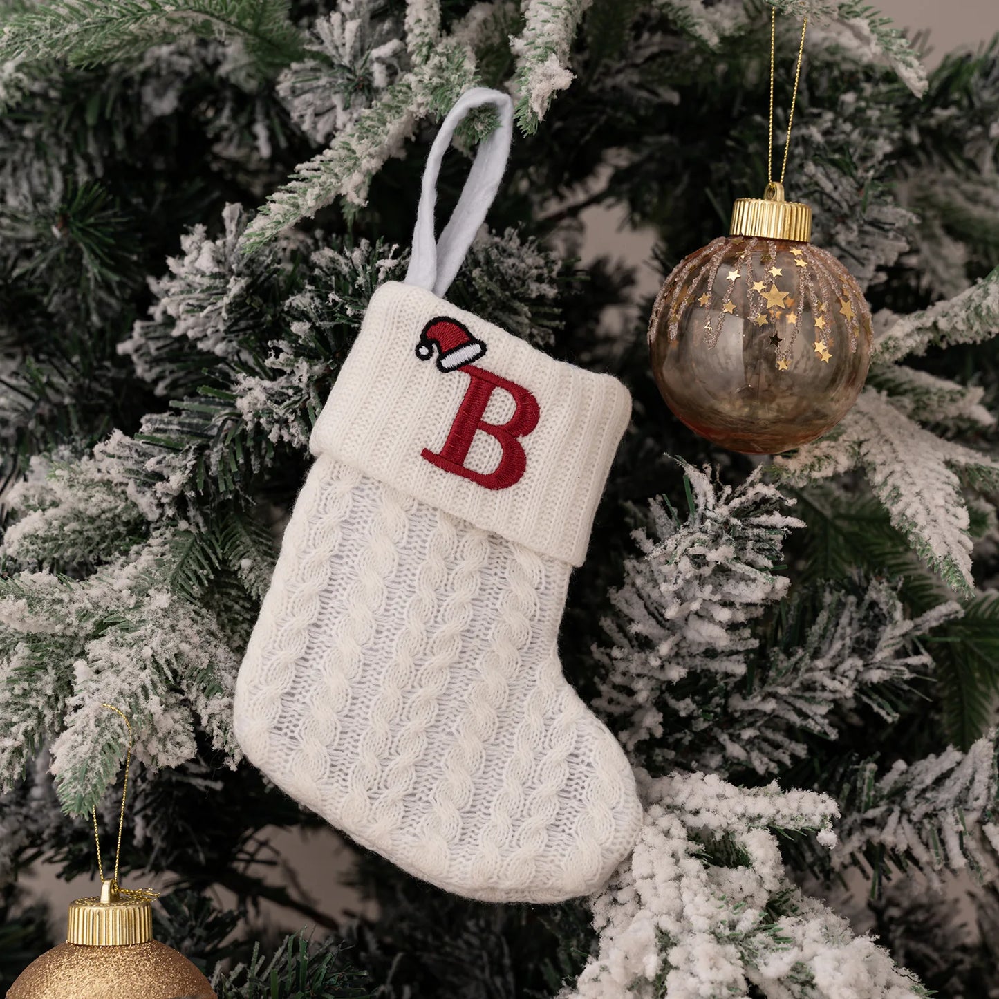 1PC A-Z Letter Hanging Christmas Stockings Knitted Socks  Christmas Tree Hanging for Family Party Decoration Beauty World Shop