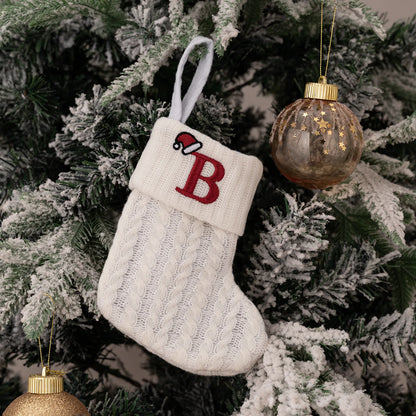 1PC A-Z Letter Hanging Christmas Stockings Knitted Socks  Christmas Tree Hanging for Family Party Decoration Beauty World Shop