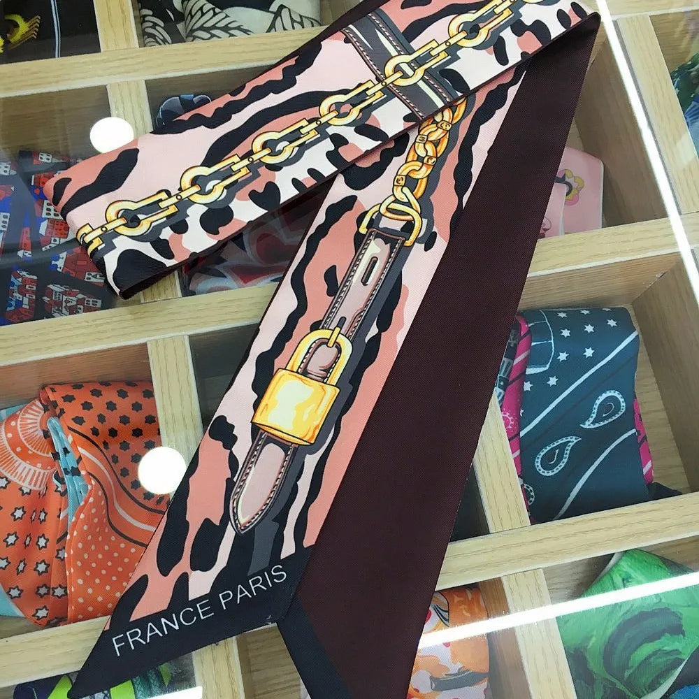 120*5cm Plant Jungle Printed Scarf for Women's Spring Summer New Model Emulated Silk Streamer Fashionable Retro Hairband Streame Beauty World Shop