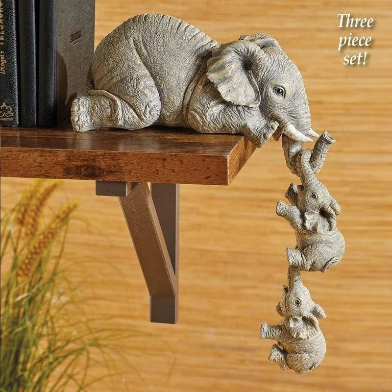 3pcs/set Cute Elephant Figurines Elephant Holding Baby Elephant Resin Crafts Home Furnishing Gift Beauty Fashion