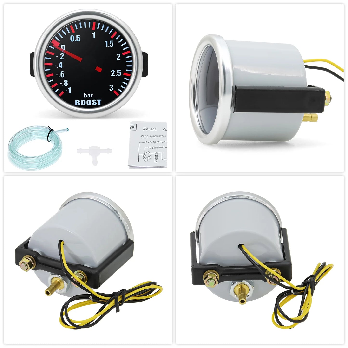 3 Bar Boost Gauge Car Turbo Boost Meter 2"52mm Turbin Mechanical Boost Indicator Meter For Gasoline Engine Car Accessories Beauty World Shop