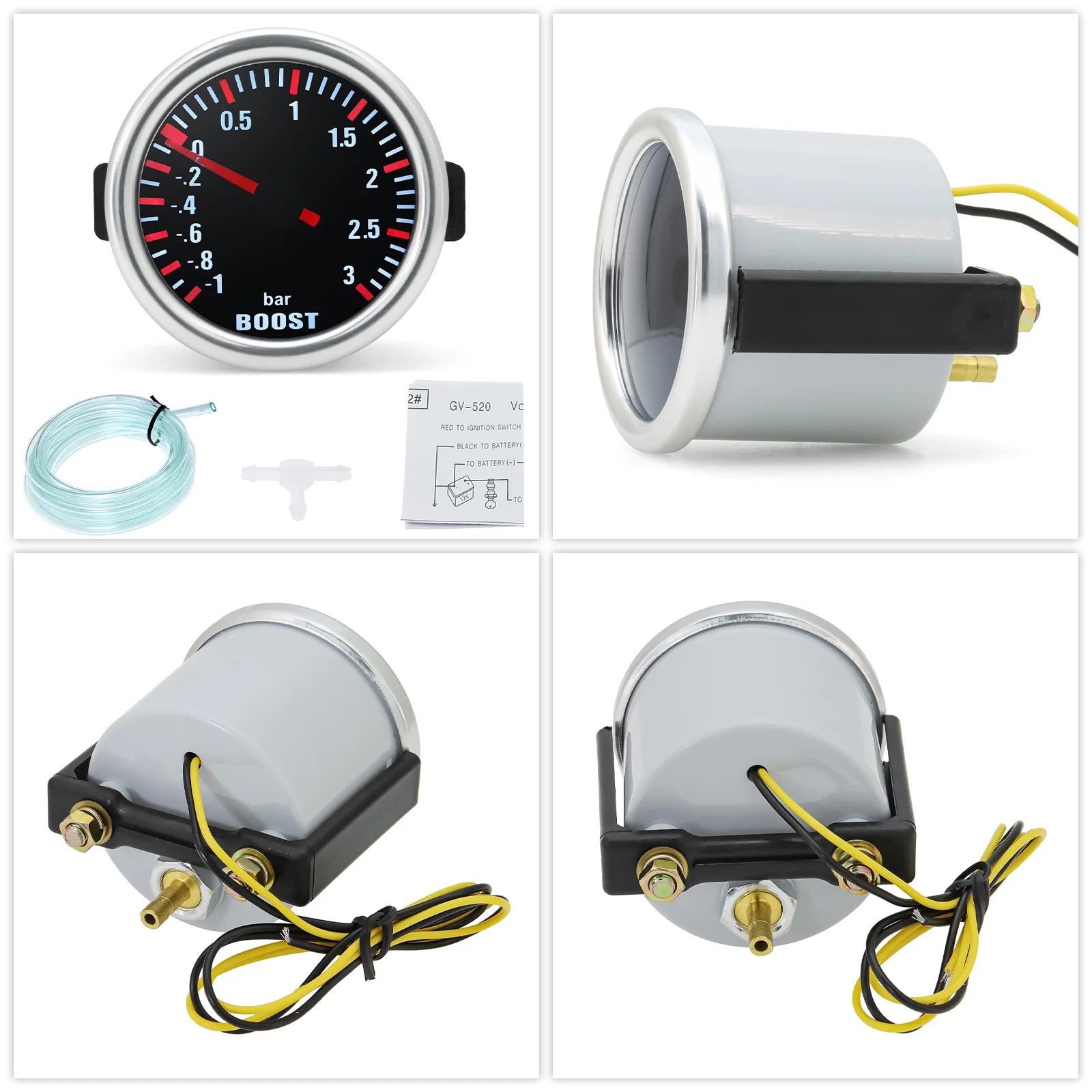 3 Bar Boost Gauge Car Turbo Boost Meter 2"52mm Turbin Mechanical Boost Indicator Meter For Gasoline Engine Car Accessories Beauty World Shop