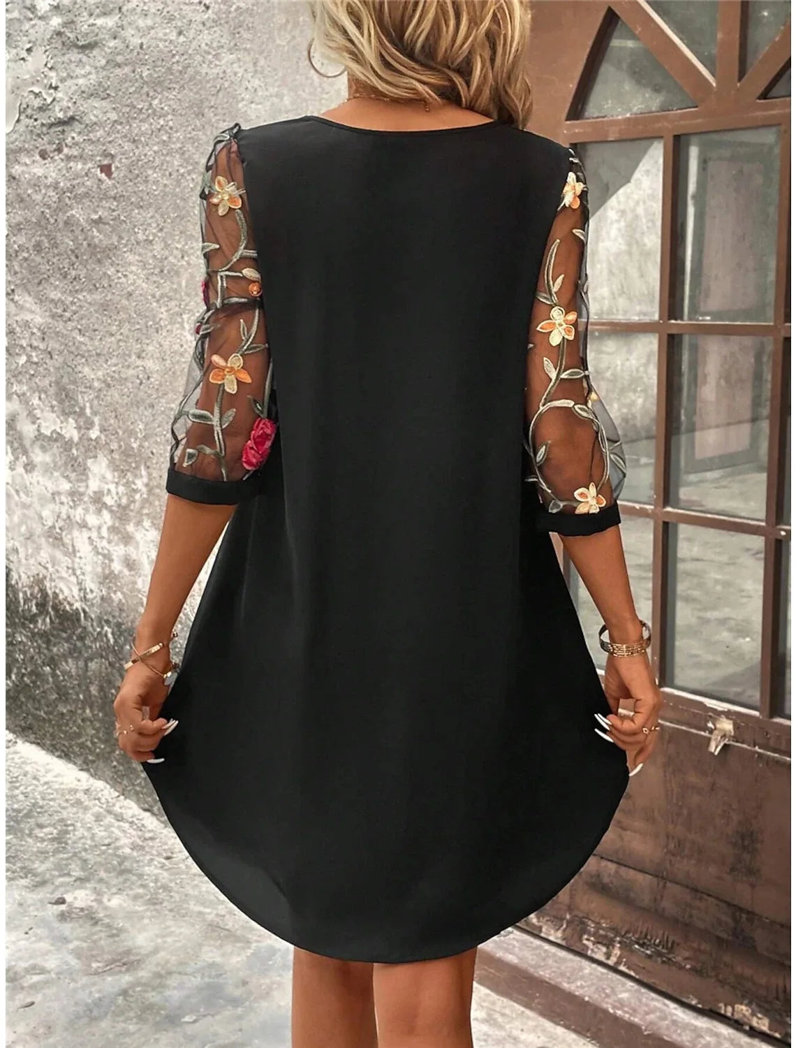 Luxury Dress Women's Perspective Mid Sleeve Printed Round Neck Mini Skirt Summer New Year Party Dress Beauty World Shop