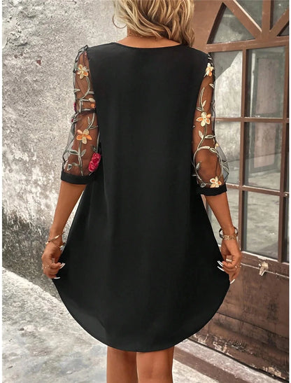 Luxury Dress Women's Perspective Mid Sleeve Printed Round Neck Mini Skirt Summer New Year Party Dress Beauty World Shop