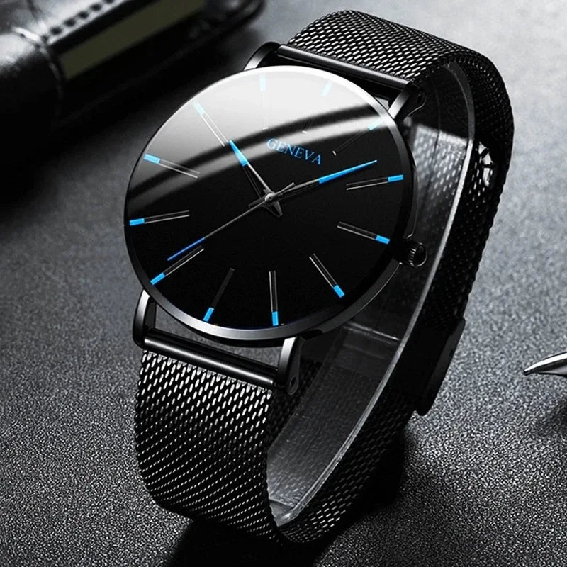 Minimalist Mens Fashion Ultra Thin Watches Simple Men Business Stainless Steel Mesh Belt Quartz Wrist Watch Relogio Masculino Beauty World Shop