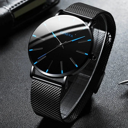 Minimalist Mens Fashion Ultra Thin Watches Simple Men Business Stainless Steel Mesh Belt Quartz Wrist Watch Relogio Masculino Beauty World Shop