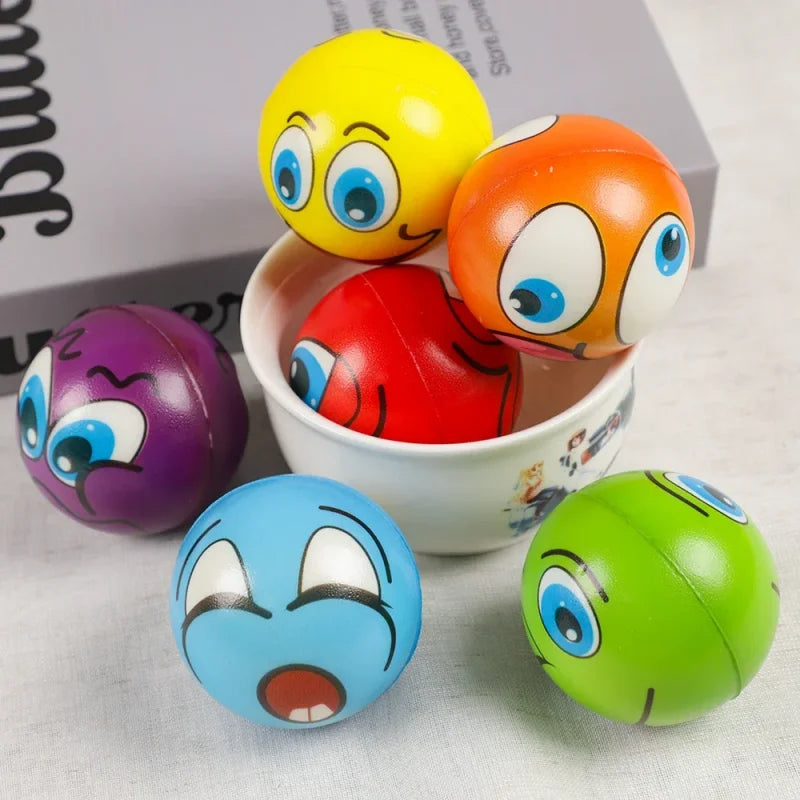 12Pcs Stress Relief Expression Soft Balls Toy Fun Sponge Stress Ball Squeeze Smiley Face Grimace PU Foam For Sports Toy Ball Beauty World Shop