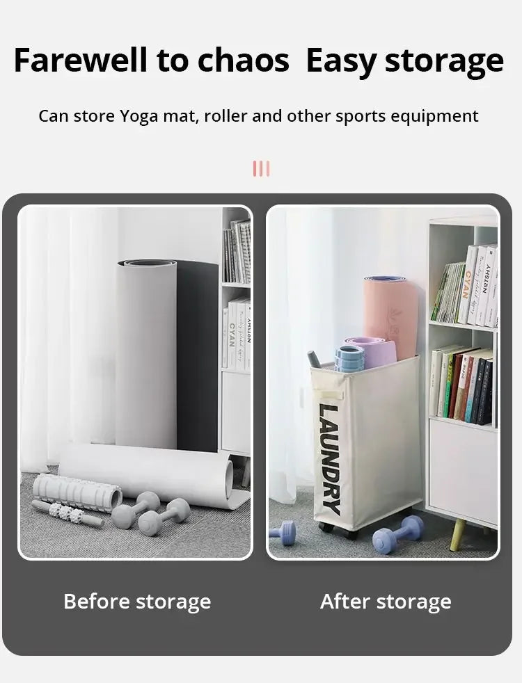 Rolling Slim Laundry BasketWithStandFoldable Waterproof Sorter AndOrganizerOn Wheels Tall Thin DirtyLaundryHamper Basket Beauty World Shop