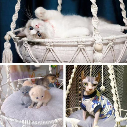 Winter Pet Hammock Cat Swing Hand Woven Cotton Rope Cats Hanging Basket  Kitten Hanging String Den Indoor Pend Nest Pet Supplies Beauty World Shop