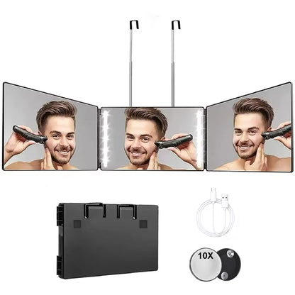 S Travel Portable 360 Trifold Vanity Makeup Mirror with Height Adjustable Telescoping Hook for Hair Self Cutting Fordable Mirror Beauty World Shop