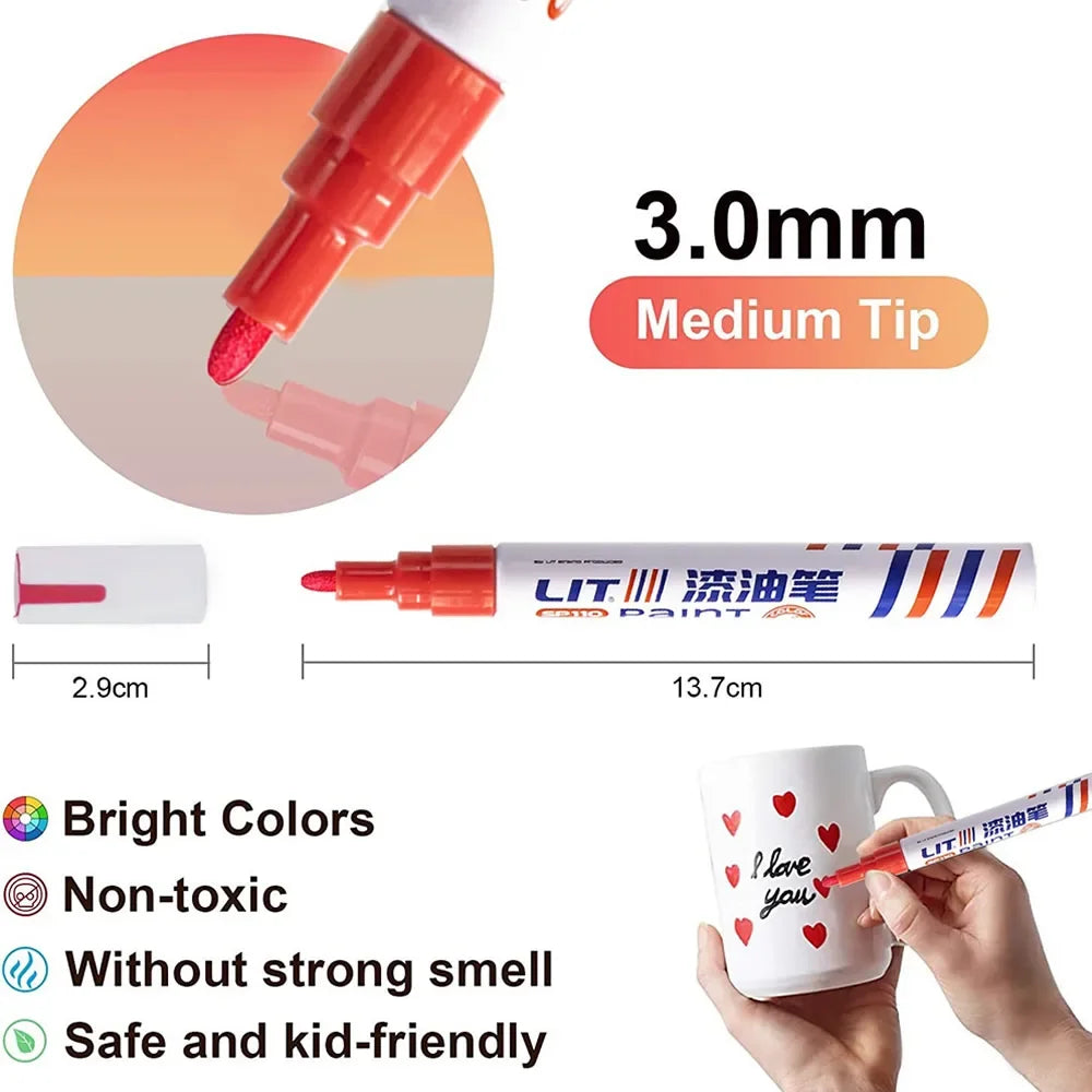 3mm 10p Colorful 8 Colors Permanent Paint Marker Waterproof White Markers tire tread rubber fabric Paint metal Paint Marker Pens Beauty World Shop