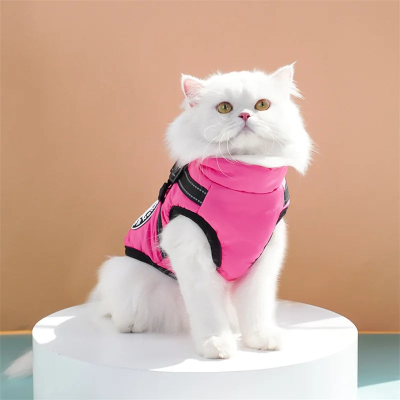 Thick and Warm Waterproof Pet Clothes Dog and Cat Cotton Coats Winter Chest and Back Cat Cotton Vests Dog Supplies