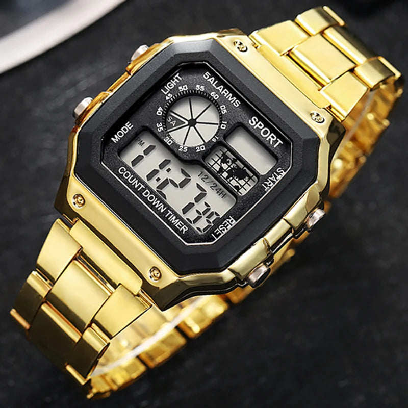 MAYZHISU Classic Men's Digital Watches Luxury Stainless Steel Strap Sport Watches Men Military Clock LED Sport Wristwatch Beauty World Shop