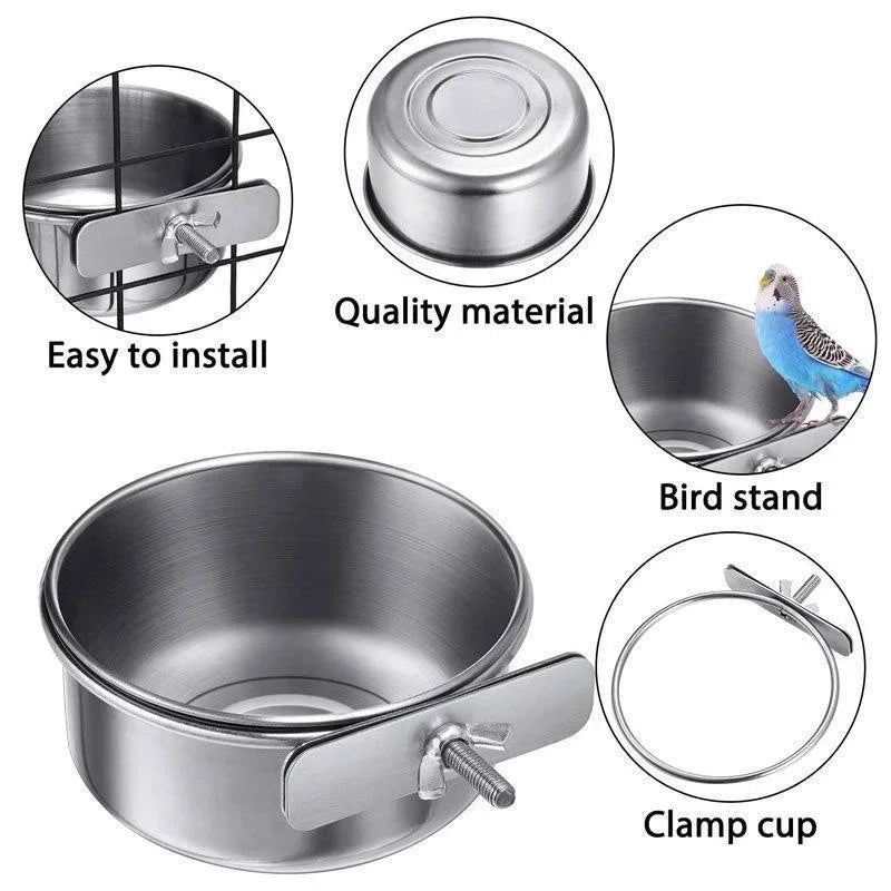 Small Pet Stainless Steel Bowl Parrot Food Bowl Water Bowl Food Cup Water Cup Food Trough Bird Food Cup Fixed Hanging Bowl Beauty World Shop