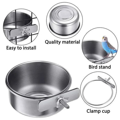 Small Pet Stainless Steel Bowl Parrot Food Bowl Water Bowl Food Cup Water Cup Food Trough Bird Food Cup Fixed Hanging Bowl Beauty World Shop