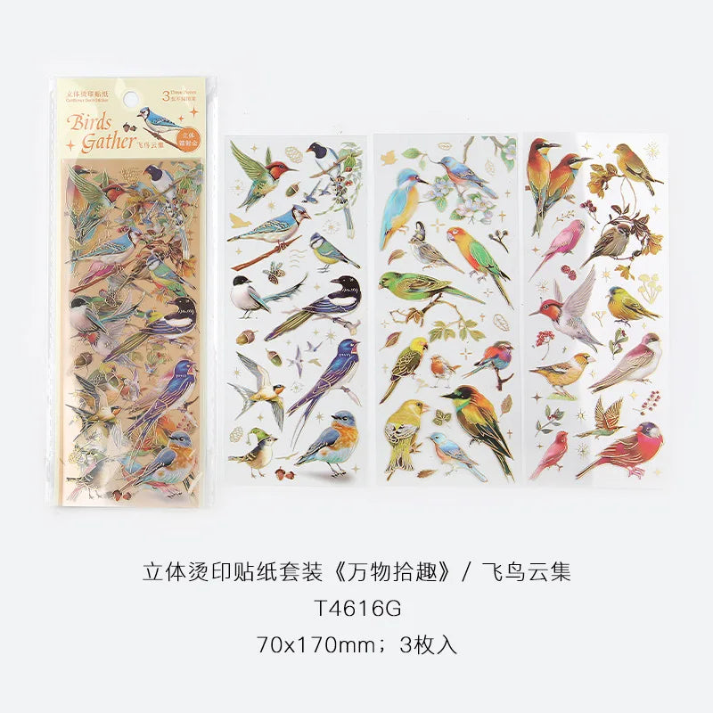 3pcs Kawaii Feather Dragonfly Bird Jellyfish Decorative Stickers Pack Scrapbooking Material Label Diary Phone Journal Planner Beauty World Shop