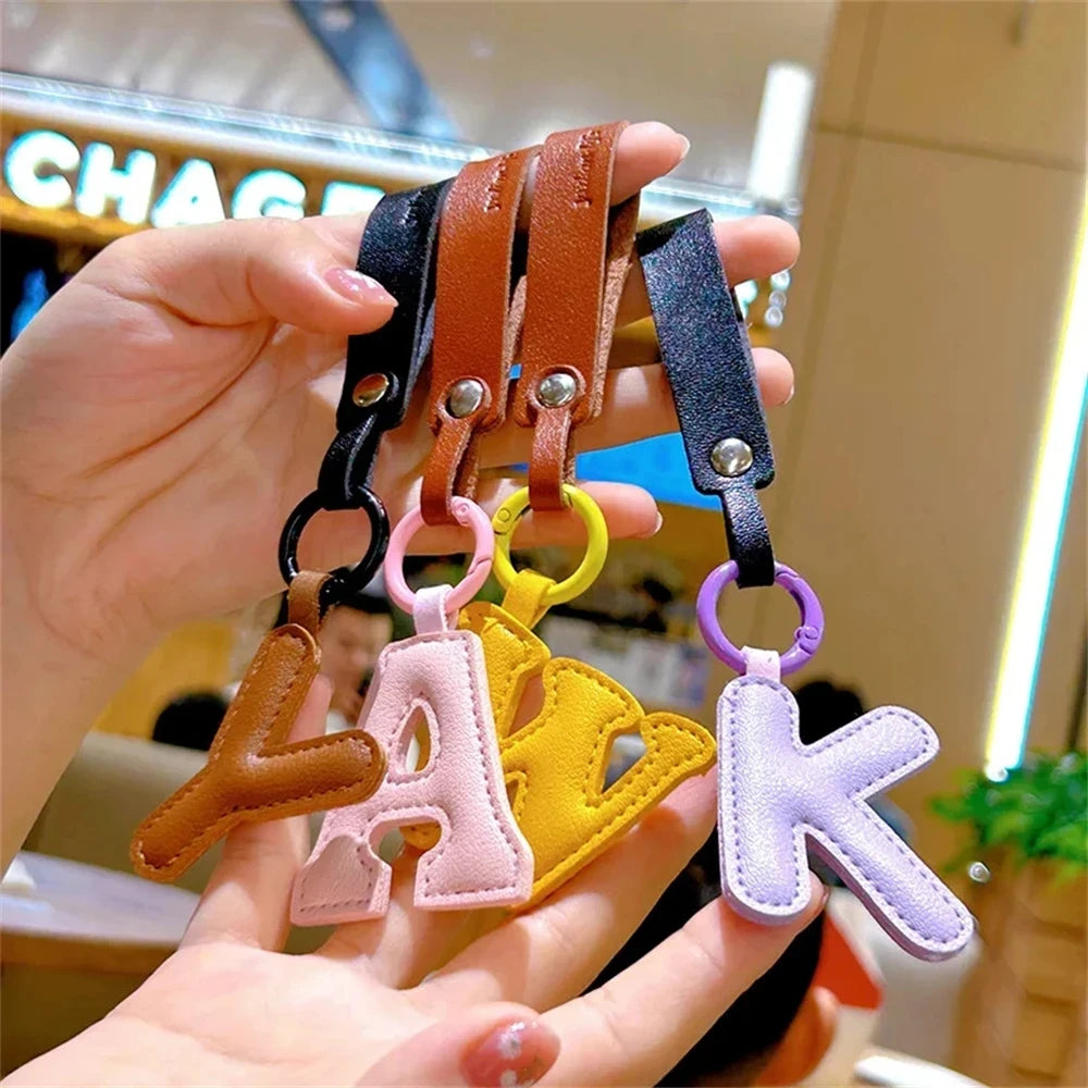 Creative PU Leather 26 Letter Keychains Fashion Alphabet Keyrings Handbag Ornaments Pendant Car Key Holder Accessories Gifts Beauty World Shop