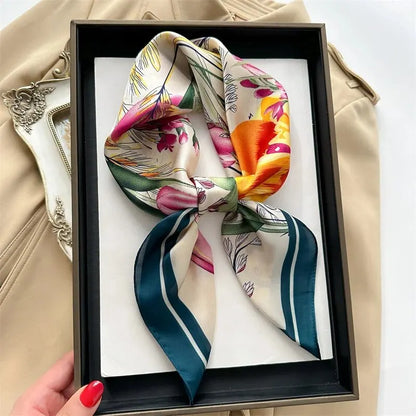 Luxury Print imitation Silk Square Scarf Women Spring Neck Tie Shawl Wraps Female Hair Hand Wrist Headkercheif Hijab Bandana Beauty World Shop
