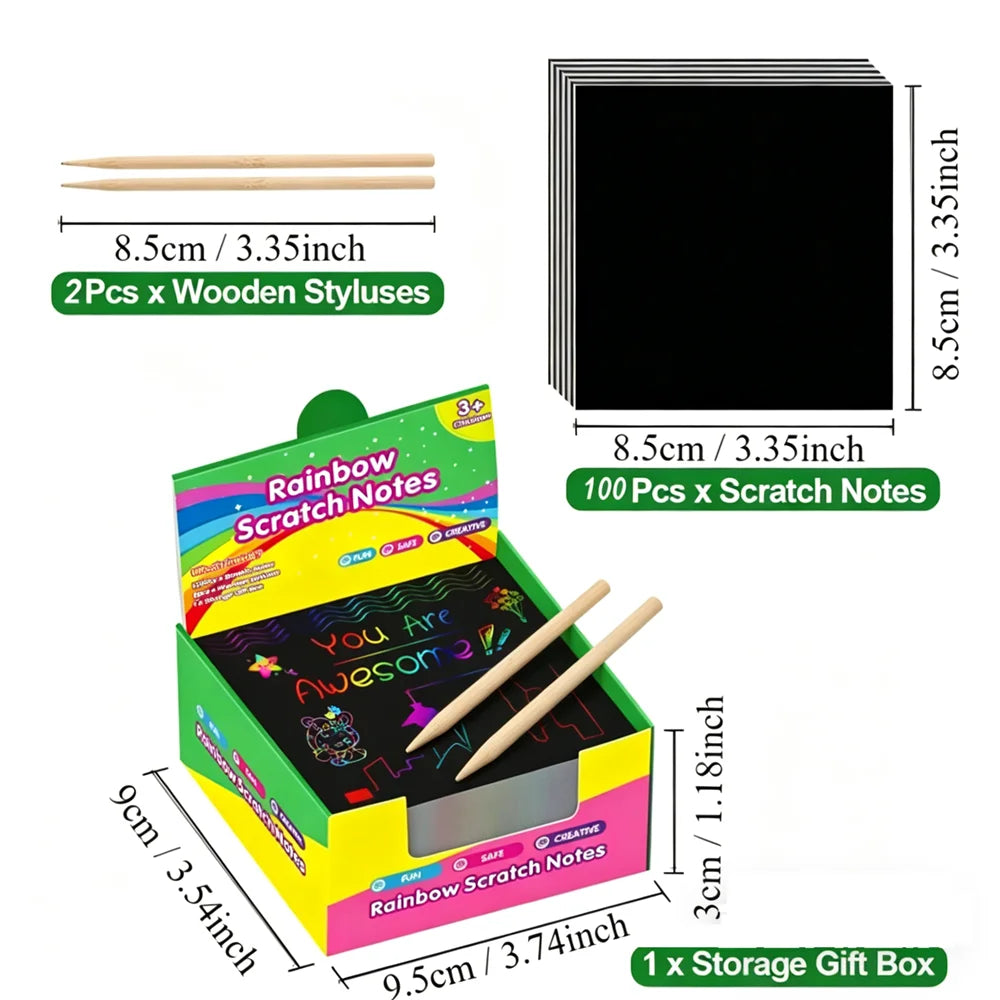 100pcs Scratch Paper Art Set Scratch Off Rainbow Magic Paper with 2 Bamboo Stylus Black Scratch Notes Xmas Birthday Gift Card Beauty World Shop