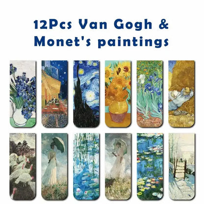 12pcs Artistic Magnetic Bookmarks Featuring World Famous Paintings by Van Gogh & Monet - Ideal for School, Office, And Art Lover Beauty World Shop