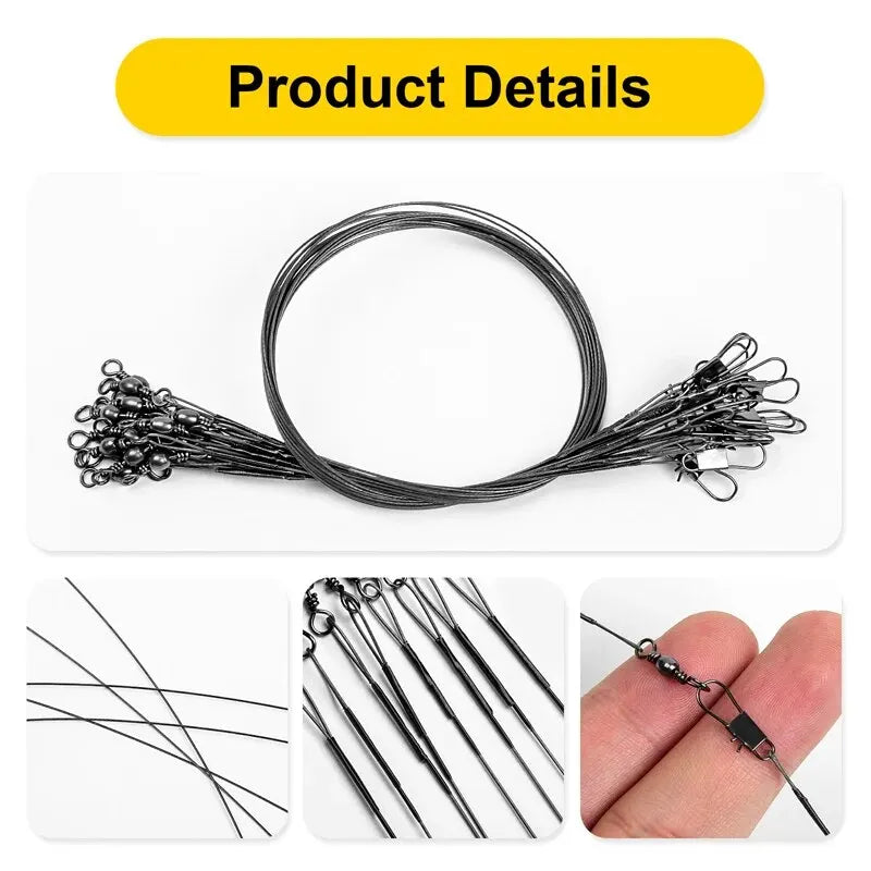 20PC Anti Bite Steel Fishing Line 15/20/25/30cm Steel Wire Leader With Swivel Fishing Accessory Fishing Wire Olta Leadcore Leash Beauty World Shop
