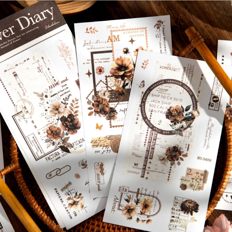 Journal GO 6pcs Flower Shadow Decorative Sticker Fresh Plant Flowers Collage Scrapbooking Label Diy Diary Journal Planner Label Beauty World Shop