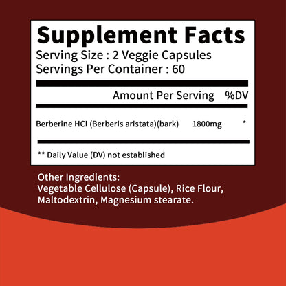 Berberine Extract Supplement 1800mg - Berberine HCL, Balanced Blood Pressure,Support Healthy Cholesterol Levels  - 120 Capsules Beauty World Shop