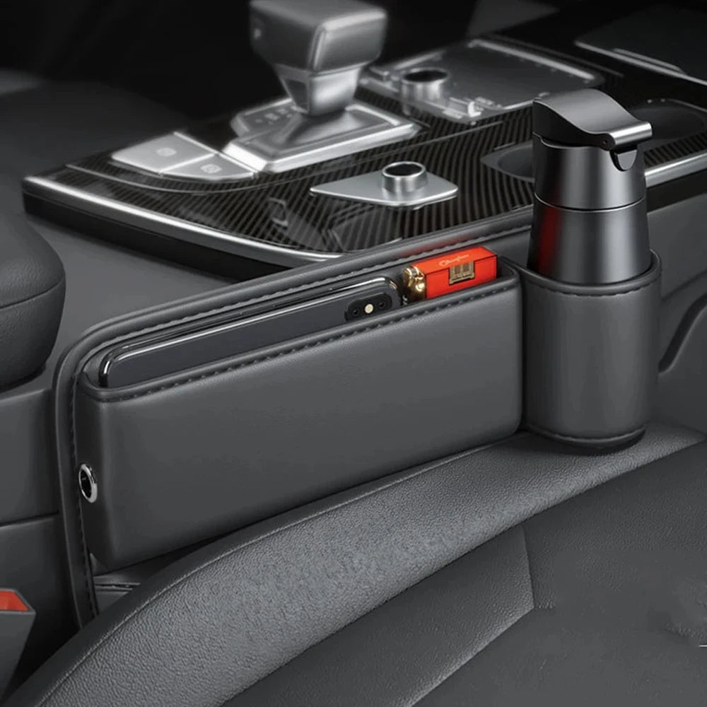 Car Seat Gap Water Cup Holder Leather Universal Crevice Side Storage Box Driver Front Auto Seat Gap Filler Organizer In the Car Beauty World Shop