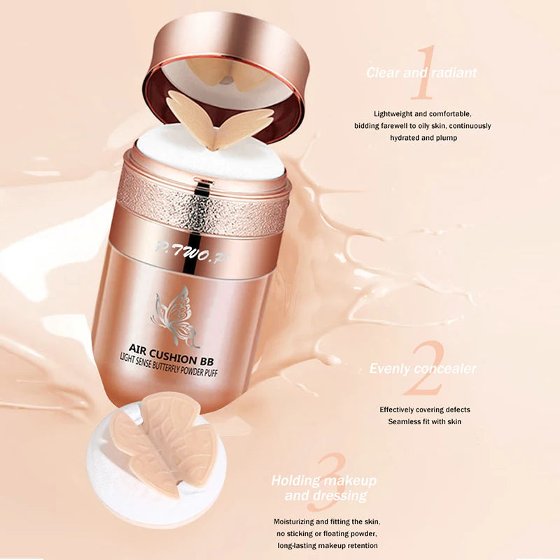 Air Cushion BB Cream Moisturizing Foundation Concealer Whitening Oil-control Waterproof Butterfly Powder Puff  Makeup Cosmetics Beauty World Shop