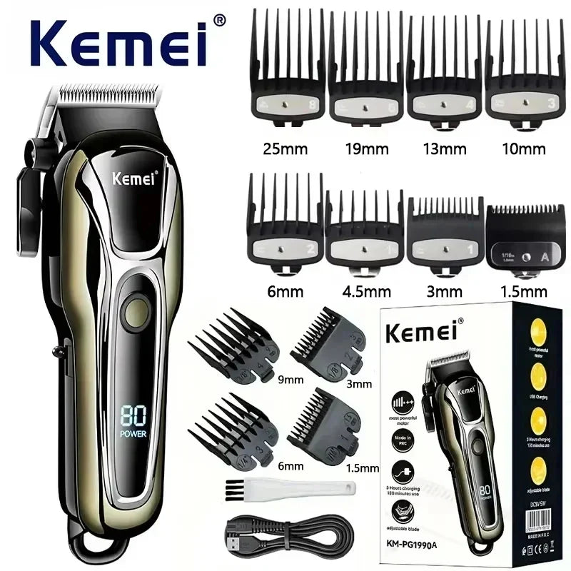 Kemei PG1990A USB Rechargeable Electric Hair Clipper Professional Cordless Men Hair Trimmer Men's Hair Cutting Machine Trimmer Beauty Trend Shop