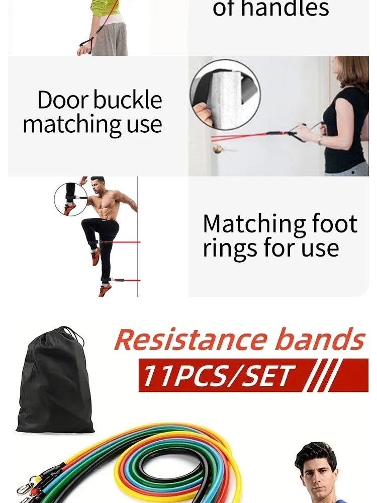 11PCS Fitness Bodybuilding Elastic Bands Pull Rope Workout Bands Resistance Bands Latex Tubes Pedal Excerciser Crossfit Fit Beauty World Shop