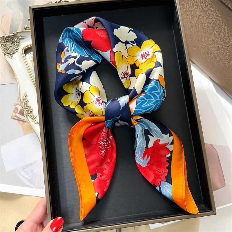 Luxury Print imitation Silk Square Scarf Women Spring Neck Tie Shawl Wraps Female Hair Hand Wrist Headkercheif Hijab Bandana Beauty World Shop