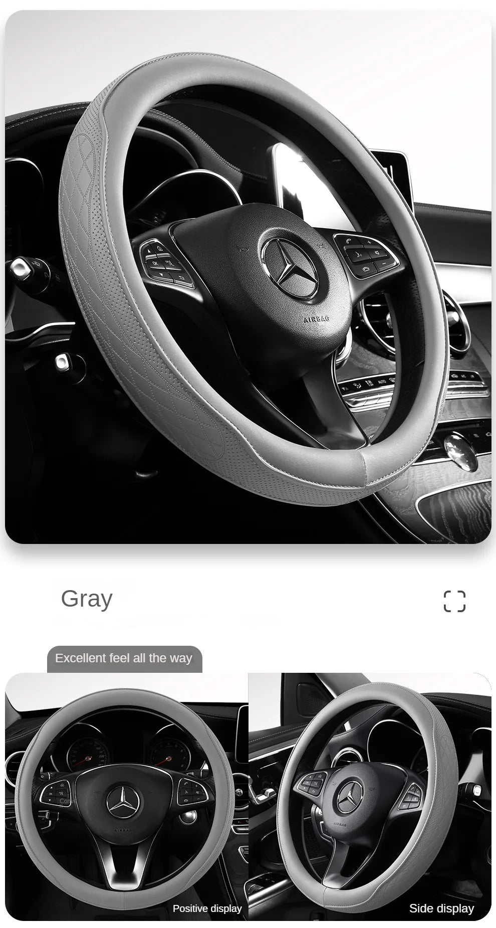 Napa Leather Perforated Patchwork Car Steering Wheel Cover, Non-slip, Breathable, Universal 15 Inch (Approx. 38cm) Beauty World Shop