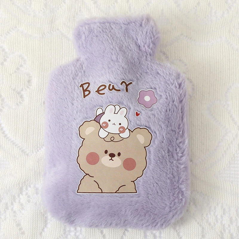 Cartoon Plush Rabbit Bear Hot Water Bottle Water Filling Velvet Small Portable Student Hand Warmer Cute Warm Water Bag Beauty World Shop