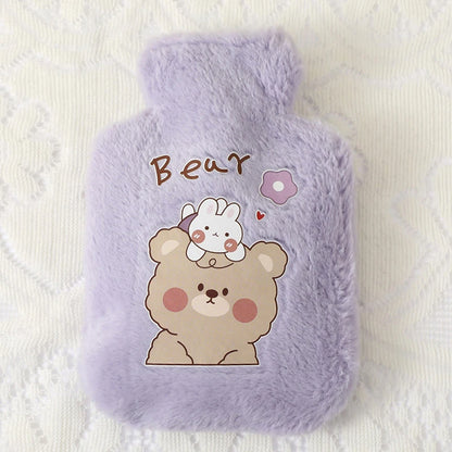 Cartoon Plush Rabbit Bear Hot Water Bottle Water Filling Velvet Small Portable Student Hand Warmer Cute Warm Water Bag Beauty World Shop