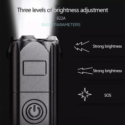 Portable LED Flashlight ABS Strong Light Focusing Flashlight USB Rechargeable Outdoor Home Strong Light Searchlight Waterproof Beauty World Shop