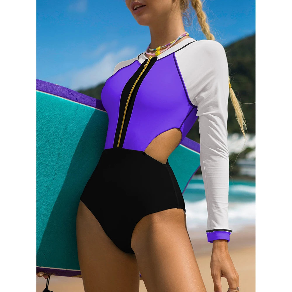 2026 Surfing Sport Swimsuit Long Sleeves Women One Piece Swimsuit  Swimwear Solid Monokini Bathing Suit Tropical Bodysuit Female Beauty World Shop