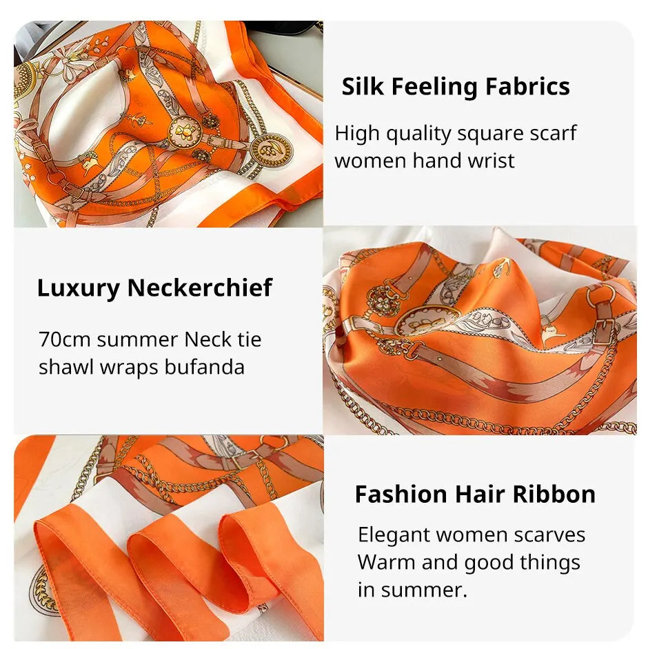 70cm Silk Feeling Square Scarf Women Satin Bandana Print Scarves Head Band Fashion Lady Hair Shawl Wrap Female Neckerchief Hijab Beauty World Shop