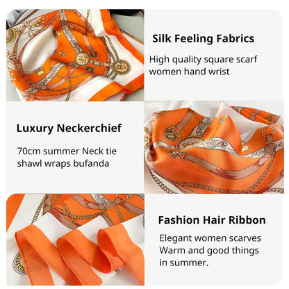 70cm Silk Feeling Square Scarf Women Satin Bandana Print Scarves Head Band Fashion Lady Hair Shawl Wrap Female Neckerchief Hijab Beauty World Shop