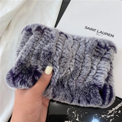 Women Handmade Stretch 100% Real Rabbit Fur Scarf Knit Genuine Rex Rabbit Fur Headbands Girls Natural Rabbit Fur Ring Scarves Beauty World Shop