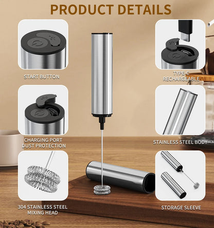 Kitchen Powerful Stirrer Milk Frother Handheld Foam Maker for Lattes Whisk Drink Mixer Coffee Electric Rechargable Egg Beater Beauty World Shop