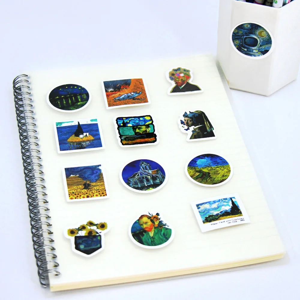 100Pcs Van Gogh Cute Stickers Pack Aesthetic Stationery Supplies Lot Korean Paper Kawaii Office Teacher School Diary Decoration Beauty World Shop