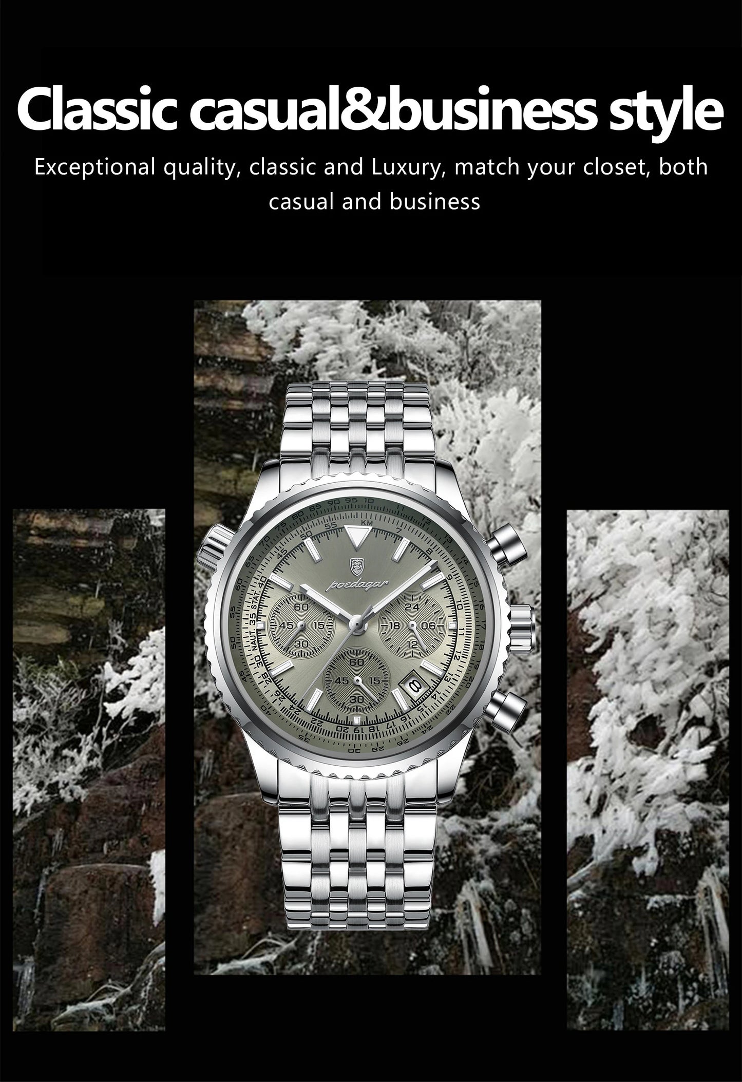 POEDAGAR Luxury Fashion Men Watch Stainless Steel Waterproof Luminous Quartz Male Clock Date Chronograph Military Men's Watches Beauty World Shop