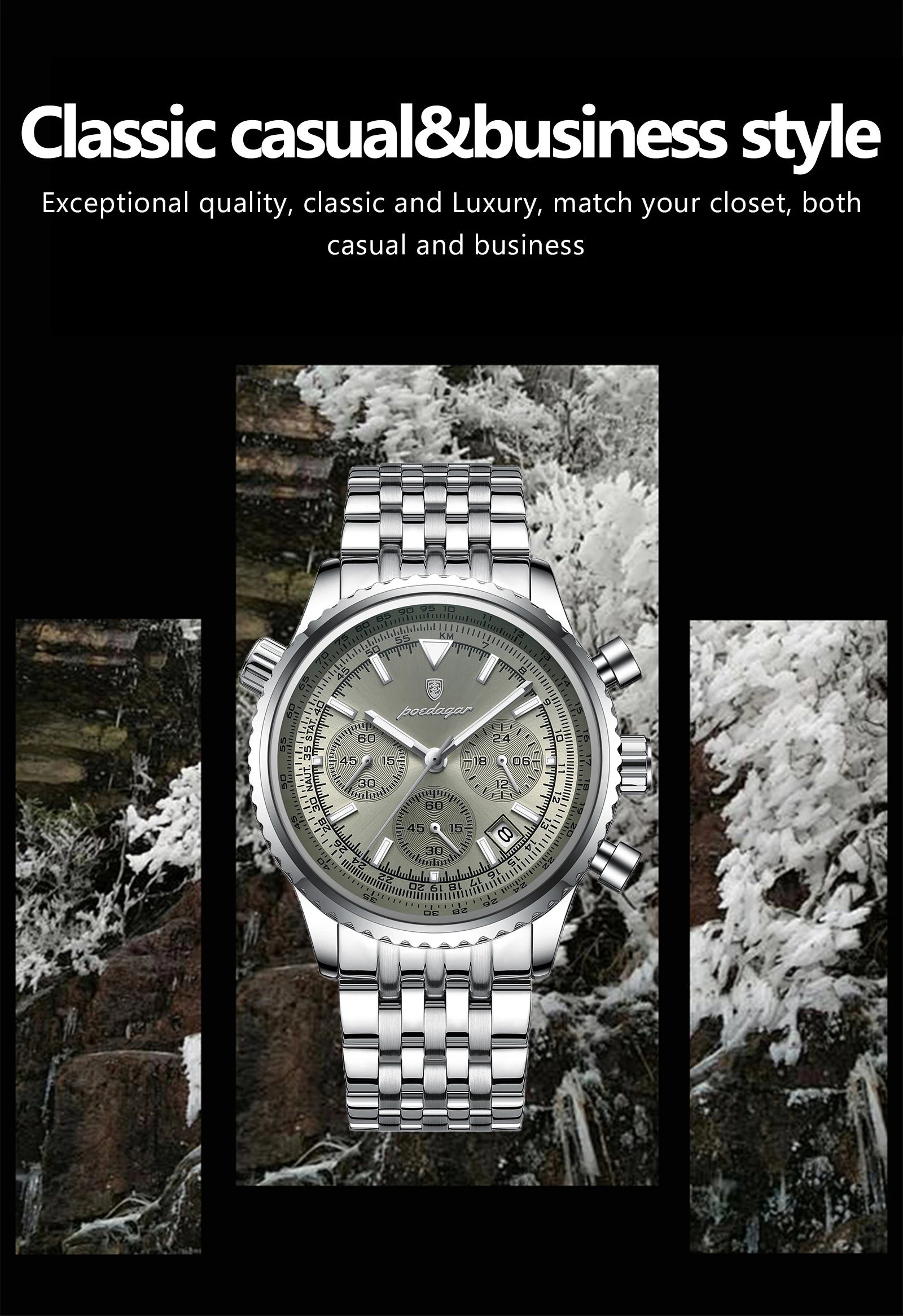 POEDAGAR Luxury Fashion Men Watch Stainless Steel Waterproof Luminous Quartz Male Clock Date Chronograph Military Men's Watches Beauty World Shop