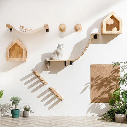 Cat Wall Climbing Shelf Steps Ladder Scratching Post Scratcher Bed Hiding House for Cats Tree Tower Pet Furniture Accessories Beauty World Shop