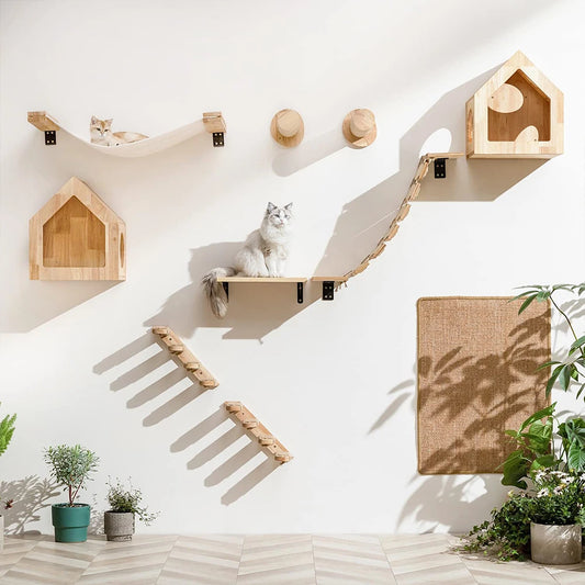 Cat Wall Climbing Shelf Steps Ladder Scratching Post Scratcher Bed Hiding House for Cats Tree Tower Pet Furniture Accessories Beauty World Shop