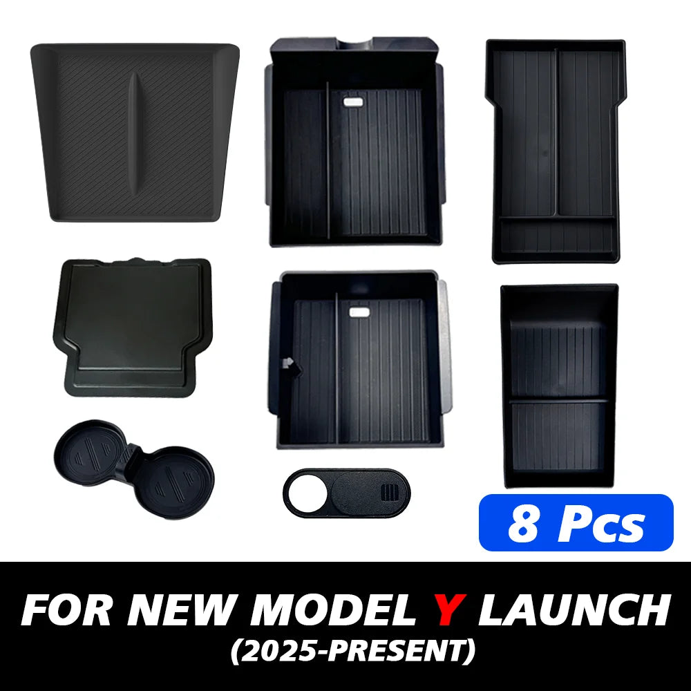 For Tesla Model Y Juniper 2025 Launch Center Console Eyeglasses Storage Box Armrest Box Upper&Lower Silicone Pad Beauty World Shop
