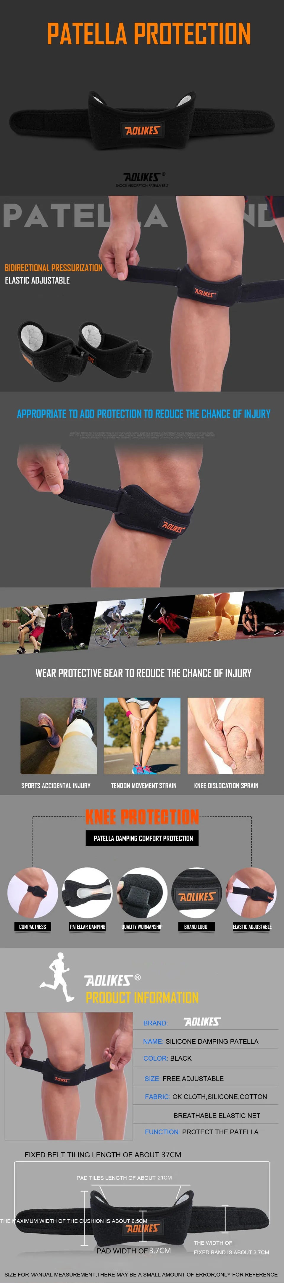 AOLIKES 1PCS Knee Braces for Knee Pain,Patella Knee Support Strap,Adjustable Patellar Tendon Stabilizer Band for Basketball Beauty World Shop