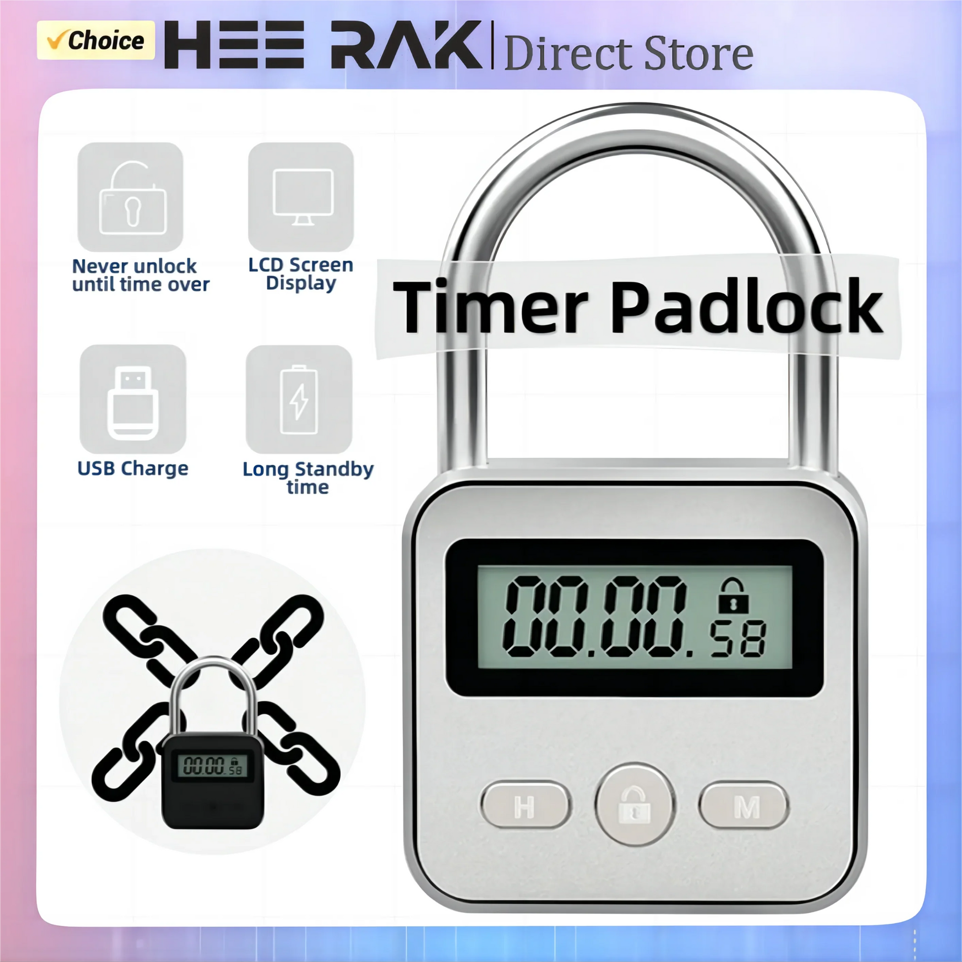 Timer Padlock LCD HD Display Add Backlight Zinc Alloy 99 Hours Max Timing Super Long Standby Anti-addiction Electronic Lock Beauty Trend Shop