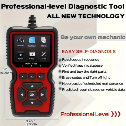 V519 Professional Obd2 Scanner - Usb-Powered Automotive Diagnostic Tool with Real-Time Data Stream, Full-Featured Obd Ii Testing (I/M Ready, Bod2/Eobd), Clears Engine Fault Lights, Reads/Erases Codes for Most Vehicles, Automo Beauty World Shop